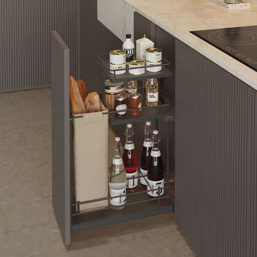 Línea COMPACT Antracita - Botellero panero extraíble con doble bandeja superior