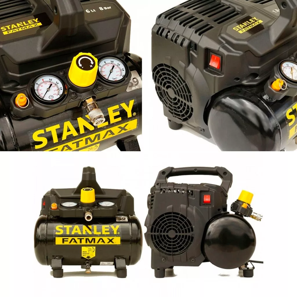Compresor Stanley Fatmax - Silencioso (59 DB), 1.5 HP, 8 Bar, Tanque 6 Litros, Perfecto Para Taller O Bricolaje