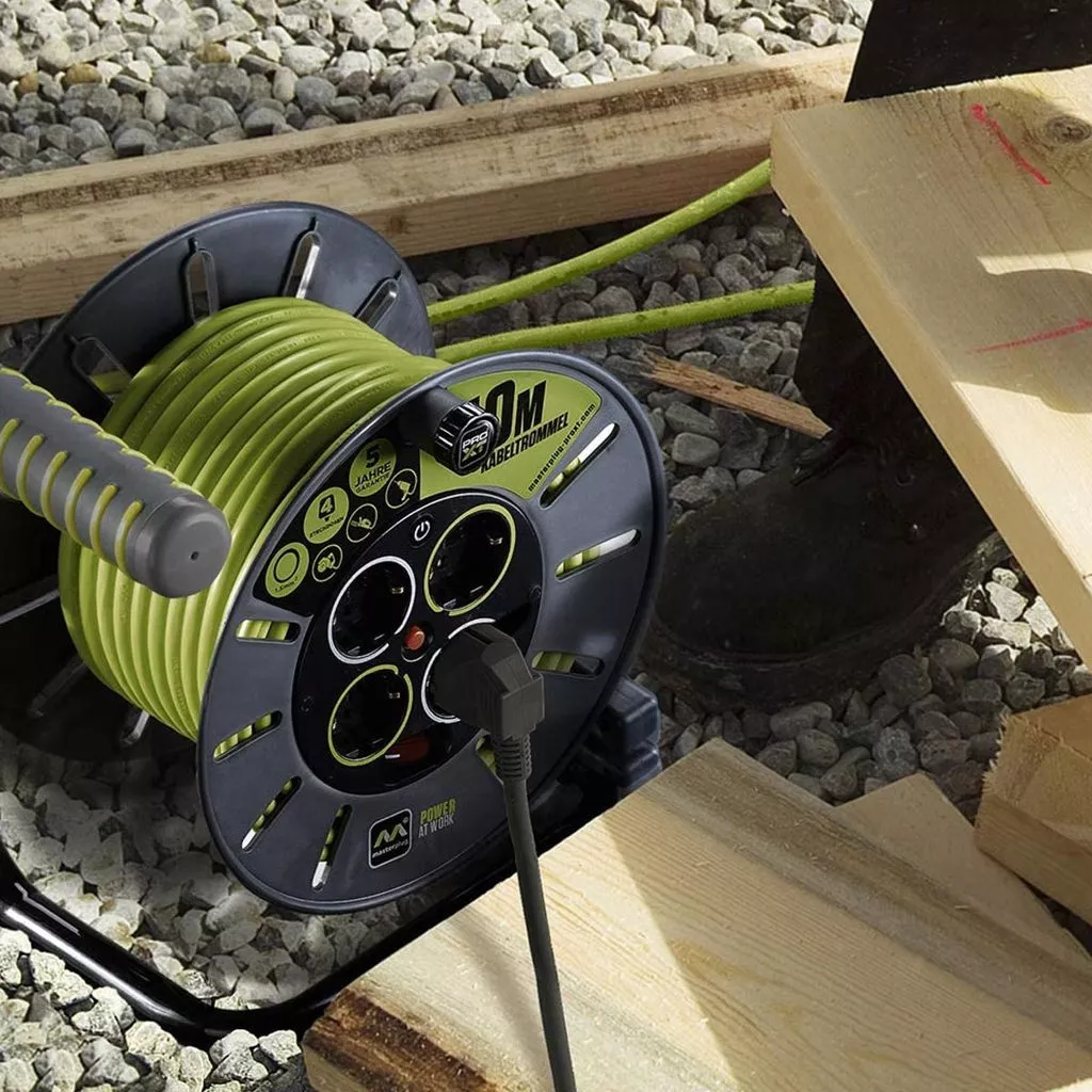 As - Schwabe Enrouleur De Câble 50 M,câble De Rallonge,4 Prises De