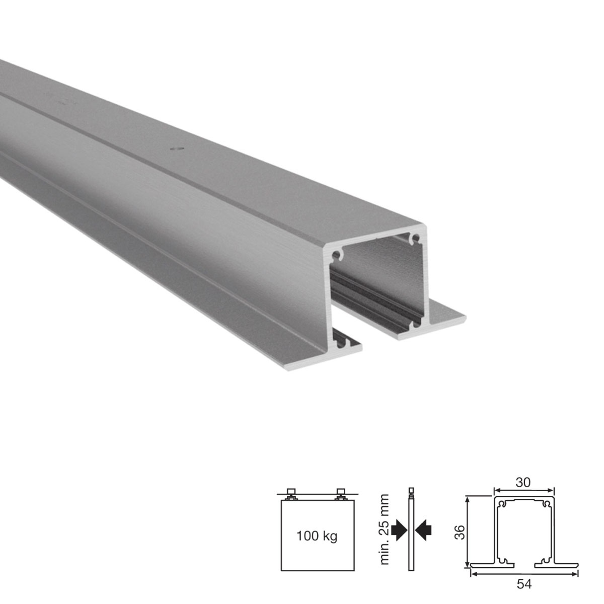 Guia empotrables LITE TOP 60/100 de Klein - Aluminio Anodizado