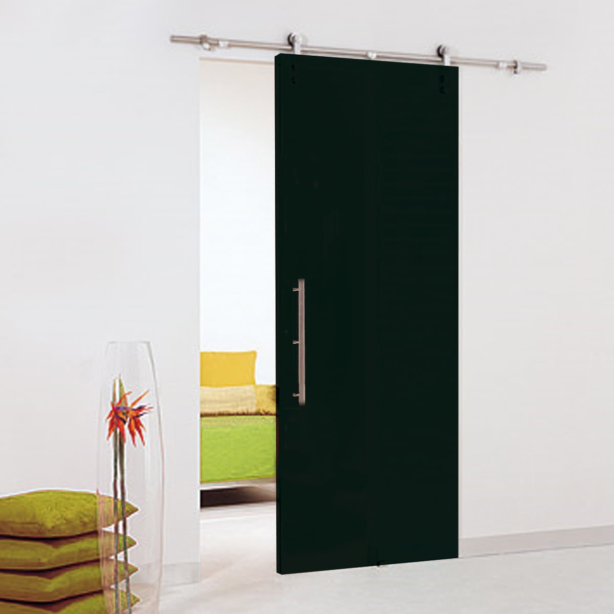 Ejemplo instalacion kit de accesorios inox para puertas de madera modelo Nicola