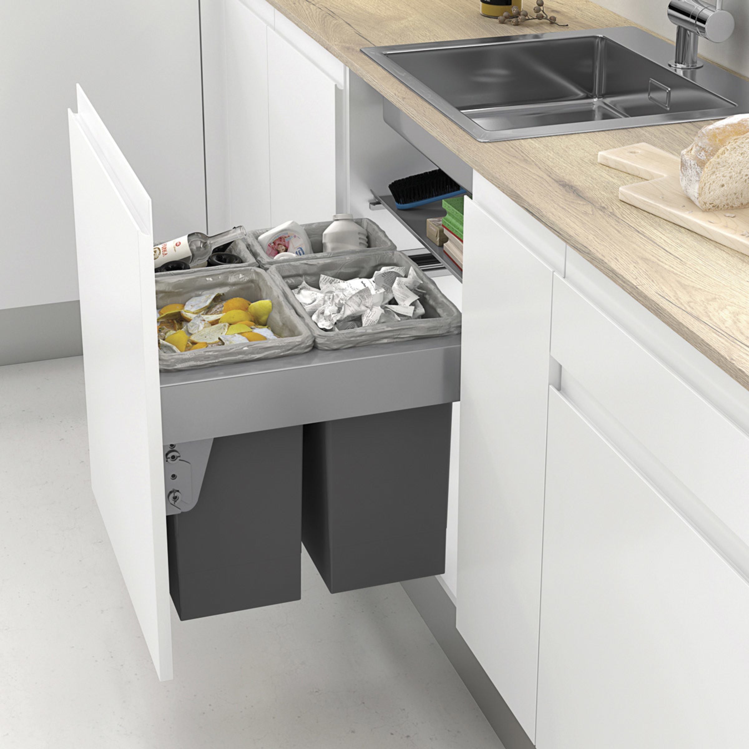 Cubo Basura ecológico de 4 compartimentos total